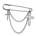 Silver retro evil eye brooch with safety pin, chains, and hanging cross pendants - Steel (ZW826)