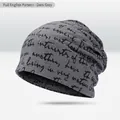 Dark gray knitted beanie featuring casual black handwritten English letter prints - All-over Script Print Style / Dark Gray