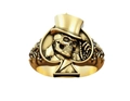 Nahaufnahme des goldenen Vintage-Totenkopfrings mit Zylinder und Pik-Rahmen - US 7 / Gold