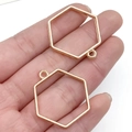 Pair of gold hexagonal hollow open bezel pendants for DIY jewelry making and resin crafts - Hexagon Bezel (22242) / 29x28mm / KC Gold