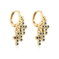 Detail of 18K gold plated hoop earrings featuring clustered blue zircon stone pendants - Blue