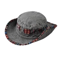 Dettaglio cappello da sole in cotone grigio lavato con fasce decorative a trama etnica - M (56-59cm) / Cotone Lavato Verde Militare Etnico