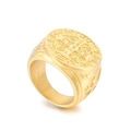 Anello con sigillo Medaglia di San Benedetto dorato in acciaio inossidabile lucido - US 8 / Colore Oro Integrale