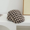 Classic dark brown and beige houndstooth wool beret hat for children in autumn - 52cm (2-5 Years) / Houndstooth - Coffee