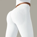 White ribbed seamless yoga leggings with high waist and scrunch butt lifting effect - S / Bottoms / Cream