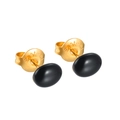 Minimalist black oval ear studs in 18K gold plated stainless steel for women - E928-Black Oval