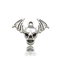 DIY jewelry charm with vintage silver skull and bat wing design in metal finish - 10873-Skeleton Bat Wings