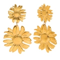 Chic 18K gold-plated stainless steel sunflower stud earrings with double-layered flower design - Sunflower Daisy-Gold