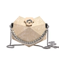 Beige rhombus quilted leather crossbody bag with lace pattern and silver chain - Khaki