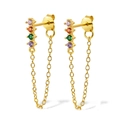 Detail of 18K gold S925 silver earrings with colorful zircon stones and delicate tassel chain - Gold - Multicolor Zirconia