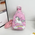 Pink unicorn print chest bag for kids with adjustable strap and cartoon patterns - Style 4-Pink Cloud Unicorn