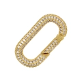 Close-up of gold-plated oval lobster clasp with sparkling pavé cubic zirconia inlay - Golden Rectangular