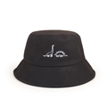 Detail of white dinosaur embroidery on a black cotton bucket hat for children - 50-52CM / Black