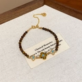 Elegant tiger eye beaded bracelet with gold clover charms and turquoise stone accents - Tiger Eye Clover Style (WB335)