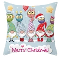Close-up of Christmas gnome pillowcase with colorful gnomes, owls, and Merry Christmas text - Style 11