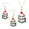 Christmas tree jewelry set with green enamel necklace and earrings in gold finish - Star Christmas Tree