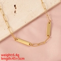 Detail of gold bar necklace showing 6.4g weight and 45+5cm length on pink fabric - Gold + 2 Accessories