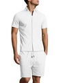 Ensemble été homme blanc avec chemise à manches courtes et short en tissu jacquard texturé - S / Blanc