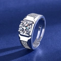 Silver adjustable moissanite ring for men with round center stone and pavé accents - 9m Main Diamond [white Gold] Ljz-130 / Adjustable Open