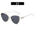 Cat-Eye Sonnenbrille aus gold Metall mit Kristall-Tropfen und grauen Gläsern C1 - Silberner Rahmen Graue Gläser
