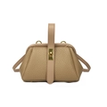 Elegant khaki trapezoid handbag with crocodile texture and golden metal hardware - Khaki