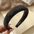 Dark grey wool texture wide headband with handmade label and soft sponge padding - Grey Plush