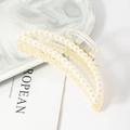 Elegant transparent acrylic hair claw clip with pearl accents on a white marble tray - S217-14# Minimalist Transparent Pearl Clip