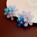 Pendientes de flores de acrílico degradado azul-violeta con detalle de perla blanca - Perno de plata-Azul