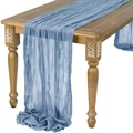 Camino de mesa de gasa azul con textura arrugada natural para decoración de bodas - Azul grisáceo