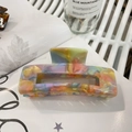 Large acetate hair claw clip featuring colorful marble striped square patterns - Colorful Dazzle Marble