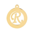 Golden stainless steel round pendant featuring a hollowed-out letter R design - Letter R