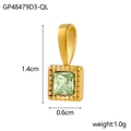 Detail view of a 1.4cm gold-plated square pendant with light green cubic zirconia stone - Square - Green