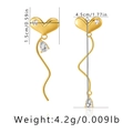 Detail view of heart stud earrings with size specs and 18K gold plated brass drop - Wave Streamline with Pear Cut Zirconia Heart