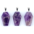 Mini natural amethyst coffin pendant with silver clasp on white background - Amethyst