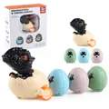 Pull-back black T-Rex dinosaur egg toy car set with small colorful hatchlings - Black Tyrannosaurus + 3 Dinosaur Eggs
