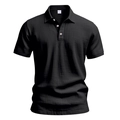 Dettaglio polo in lino nero con trama traspirante del tessuto e design del colletto - S / Nero