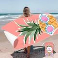Coral pink sand-free beach towel with pineapple print and matching drawstring bag - Glasses Pineapple (Single-sided Print with Cloth Bag)