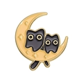 Cartoon enamel pin featuring two black cats resting on a yellow crescent moon with stars - Cat on Moon (xz9955)