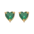 Elegant gold heart-shaped stud earrings featuring emerald green cubic zirconia stones - Earrings-Green