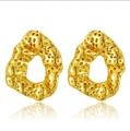 Golden irregular geometric earrings with molten lava texture in stainless steel - Irregular Lava Crater