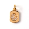 Macro shot of gold crescent moon and star rectangular charm with cubic zirconia - 10-Rectangular Crescent Moon