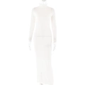 Abito lungo bianco in maglia aderente con maniche lunghe e texture a righe in rete - M / Bianco