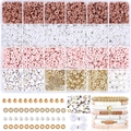 DIY jewelry kit detail featuring colorful clay beads, letter beads and gold spacer beads - Style 11 Pink & Brown Set