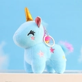 Portachiavi unicorno di peluche blu con corno dorato e criniera colorata carino - 12cm x 10cm / Blu