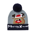 Bonnet tricoté gris avec revers bleu marine et motif de renne de Noël mignon - Renne Gris Avec Merry X-mas (1#)