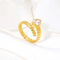 Goldener Spiralring mit tropfenförmigem Zirkonia aus poliertem Titanstahl für Damen - A238-Gold + Weißer Zirkon