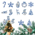 Blau-weiße Weihnachten Diamant Malerei Gartenstecker mit 10 festlichen Motiven für Töpfe - ZSB-18 (Weiß-blaue klassische Figuren)