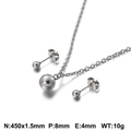 Minimalist silver stainless steel jewelry set with spherical necklace and stud earrings - Silver Small Round Bead Style (KS115073-Z) / Pendant 8mm + Studs 4mm
