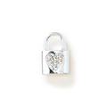 Silver-plated heart-shaped padlock charm featuring sparkling zircon inlay on white background - 15mm x 10mm / Silver White Rhinestone