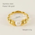 Anello a spirale in acciaio inossidabile placcato oro 18k con perla naturale elegante - US 8 / Oro